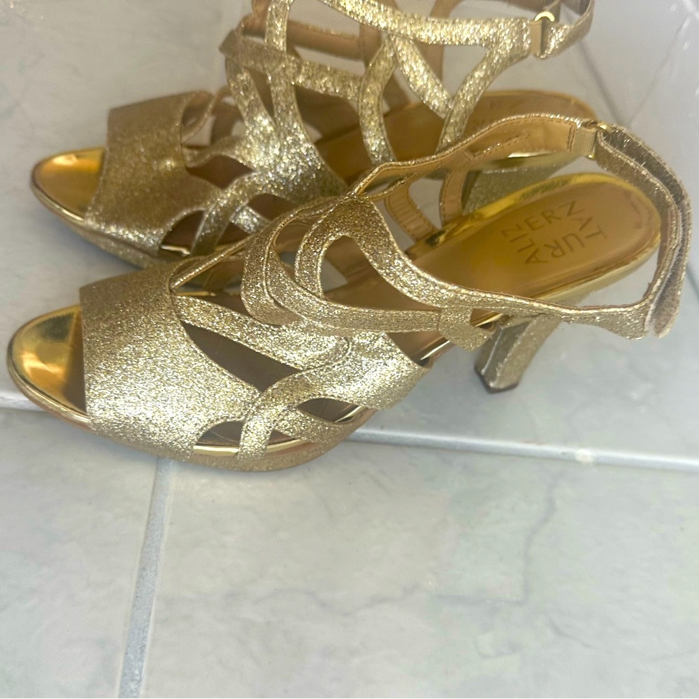 Naturalizer Gold Glitter Strappy Slingback Heels